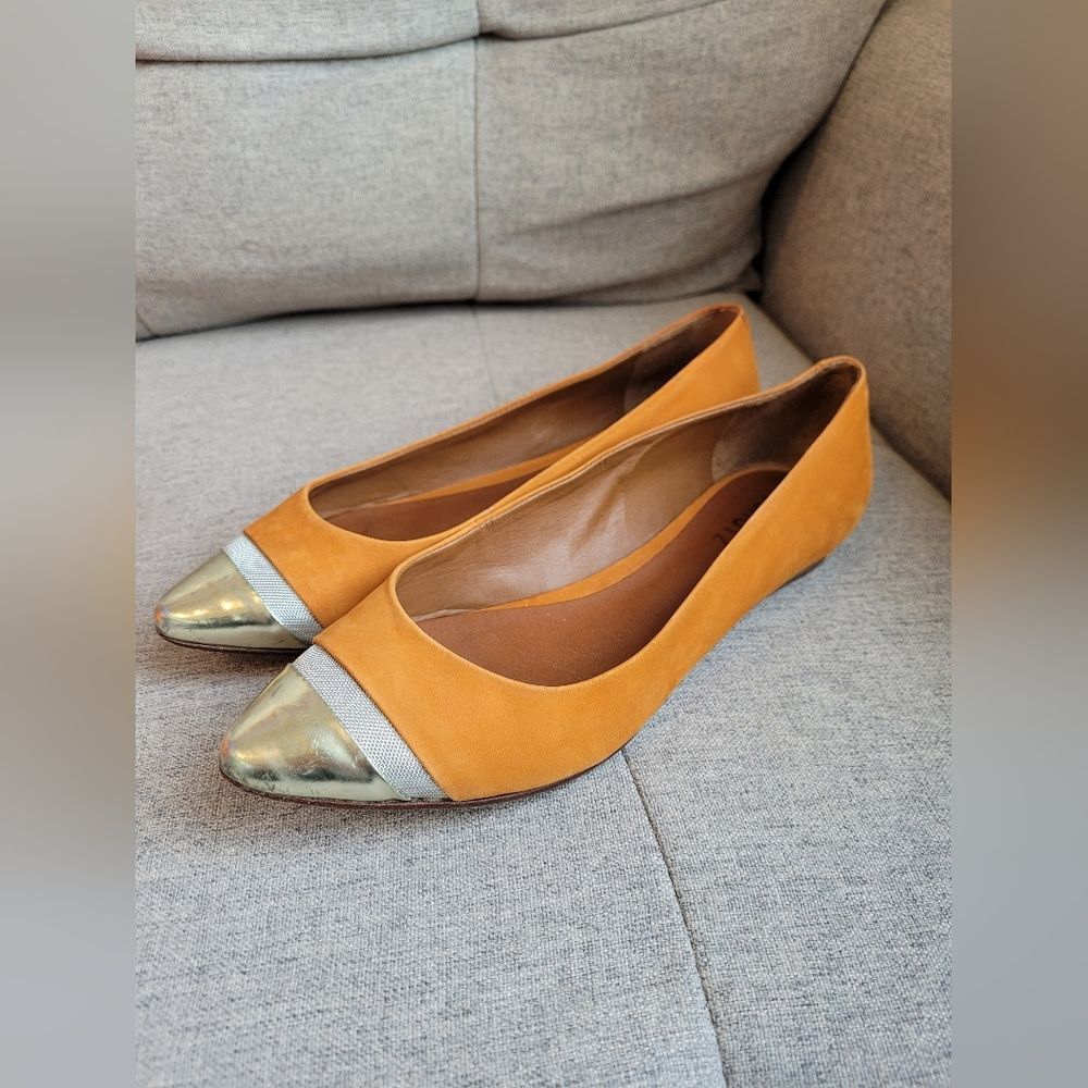 SCHUTZ Sofie Silver Cap Toe Suede Ballet Flats Shoes Copper Orange Office Size 9